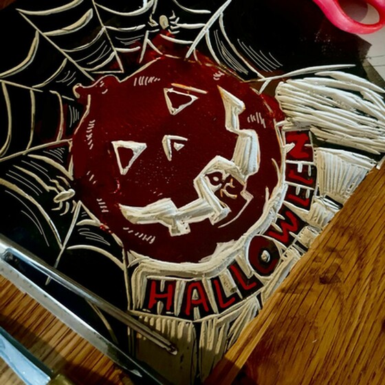 Halloween Lino Print 1216 yrs Farnham Maltings