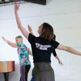A dancer in a studio leads a workshop for 'New Adventures Re Bourne'
