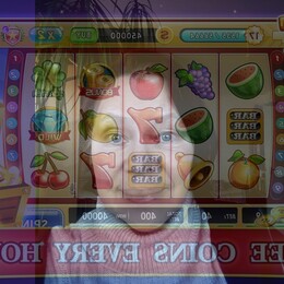 A woman called Fiona with an overlay of an image of a gambling slot game