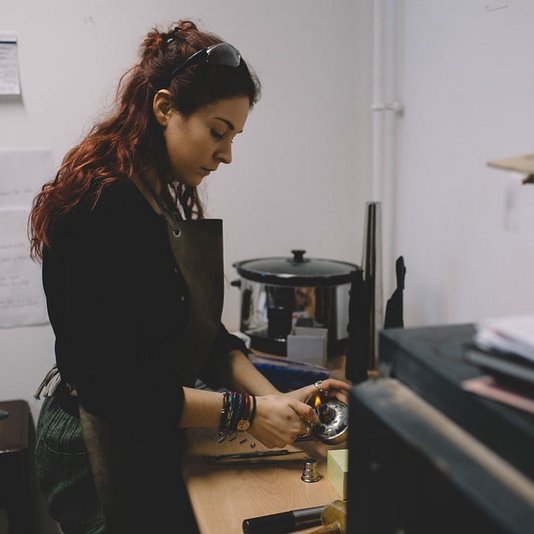 Rosie Wesley working in her metalwork studio