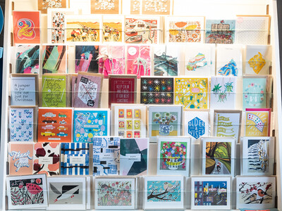 Greeting cards on display in the Maltings Store