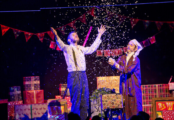 Shot of Morgan and West on stage with confetti during 'Morgan & West's Christmas Magic show'