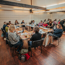 Knitting Workshop in progress in well lit studio room